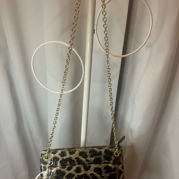 ANNE KLEIN CHEETAH PRINT PATENT LEATHER GOLD BLACK GREY PURSE CHAIN - Picture 4 of 7